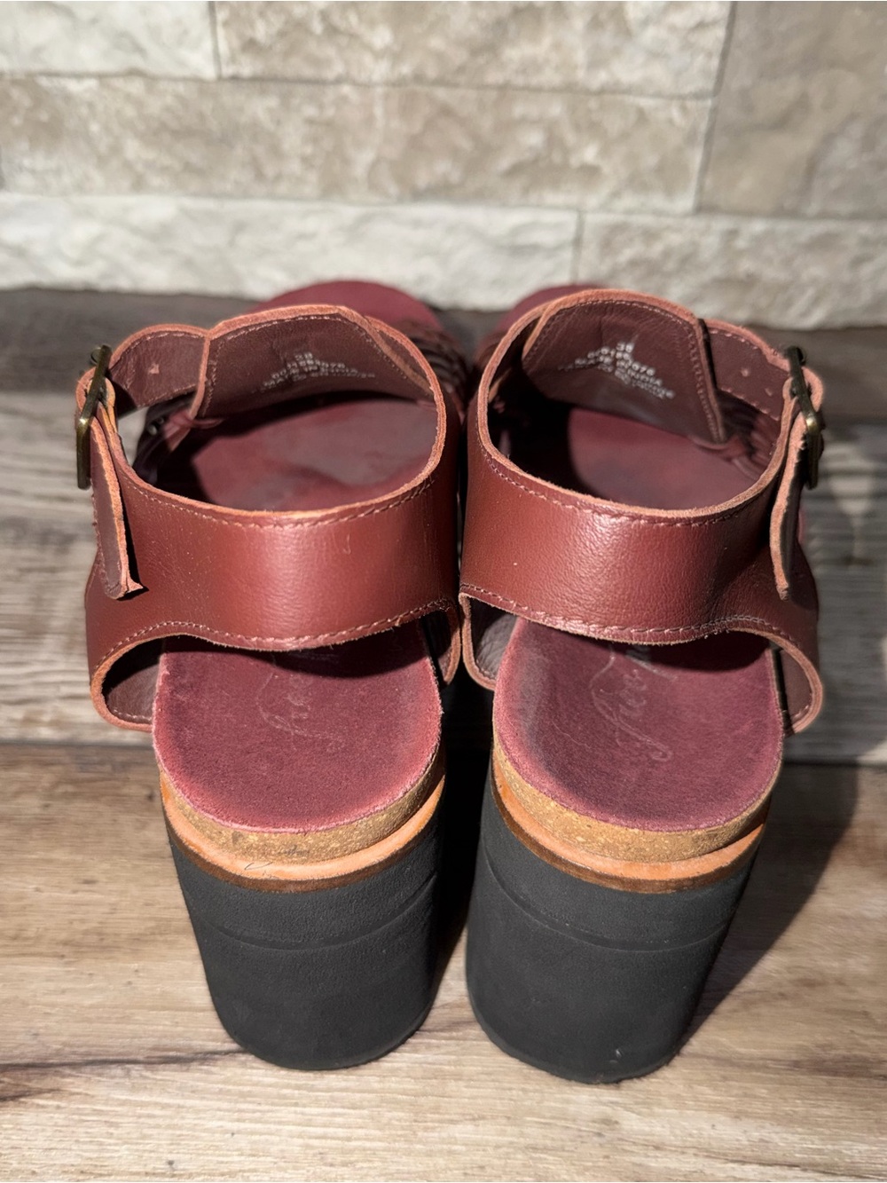 Free People Ava Platform Sandal Burgundy Huarache Weaved Leather 38 - Picture 7 of 8